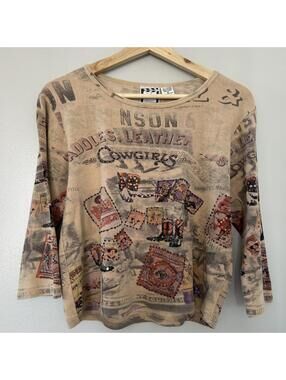 Tan and brown western long sleeve top with sequins